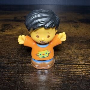 Fisher-Price Little People Asian Boy Koby Figure Black Hair Orange Robot Shirt